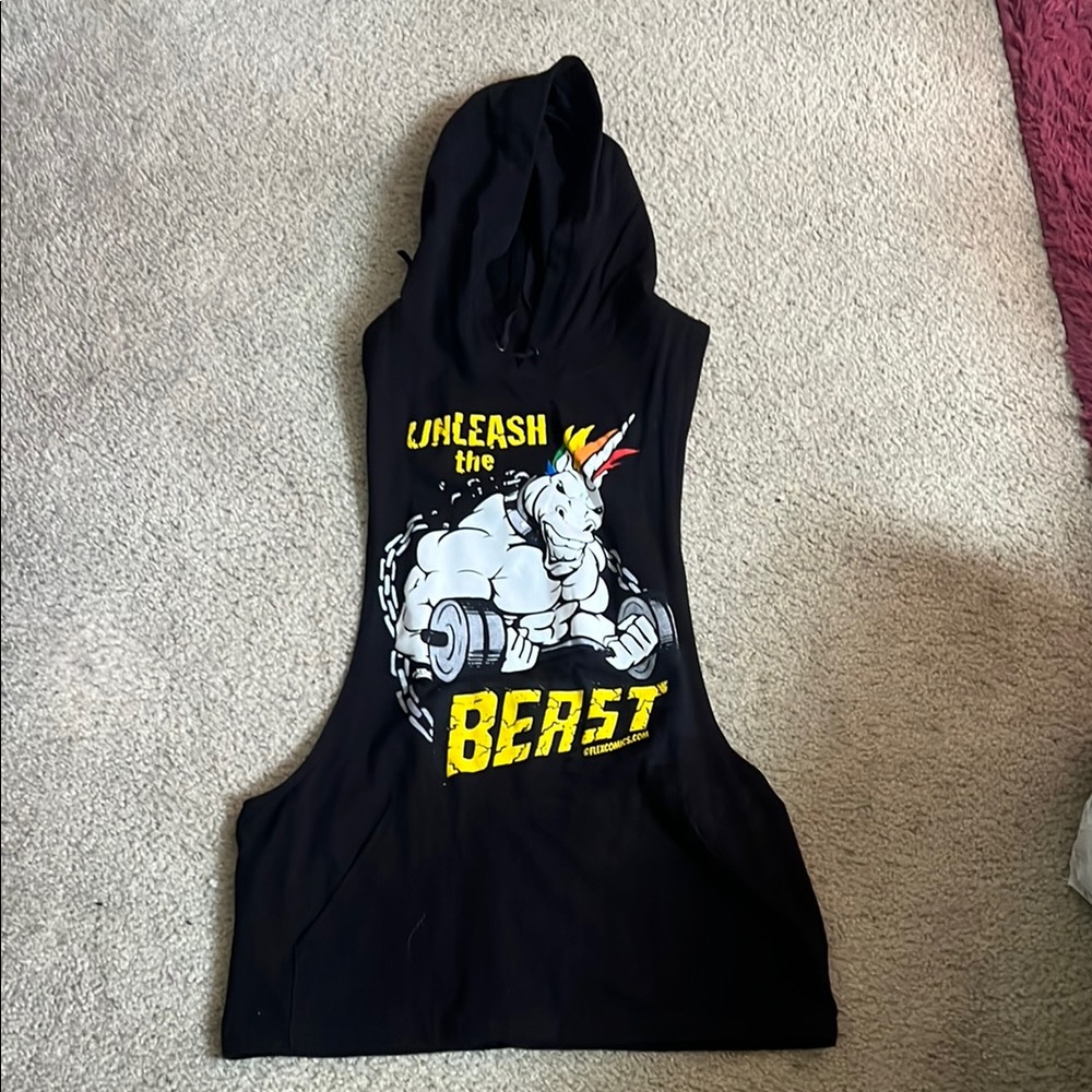 Unleash the beast hooded muscle racerback tee